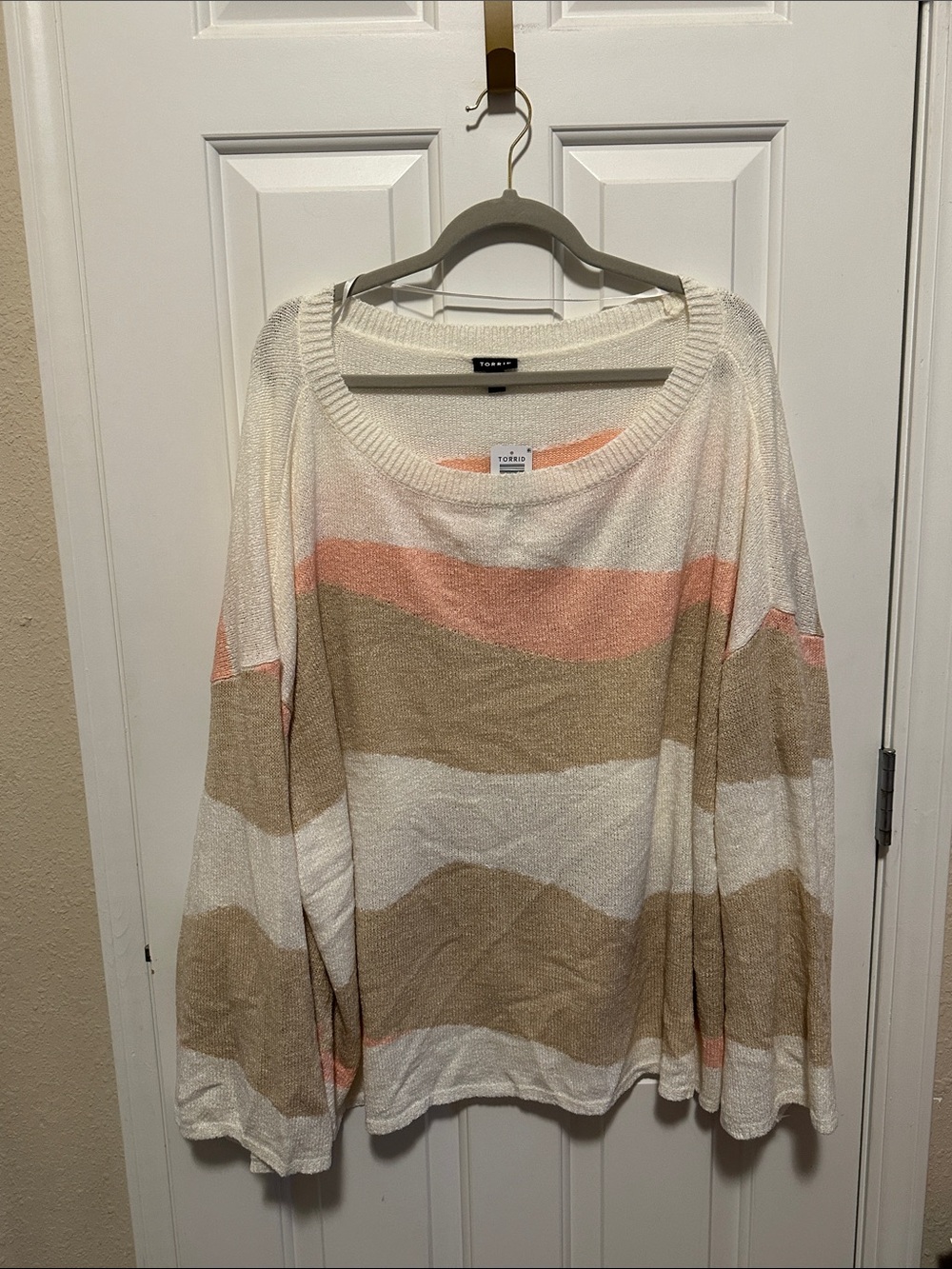 torrid Cream, Tan & Coral Striped Scoop Neck Sweater